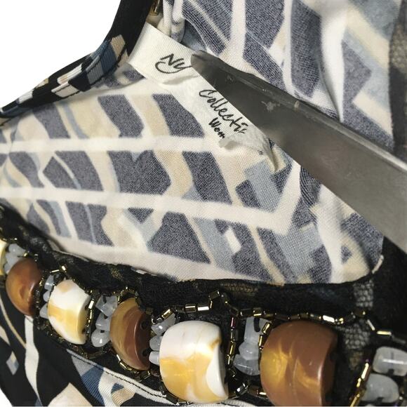 NY Collection Maxi‎ Dress Sleeveless Beaded V-Neck Geometric Mixed Print - Picture 3 of 12